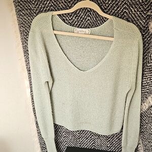 Degree cropped off shoulder mint green sparkly knit sweater. Womens medium